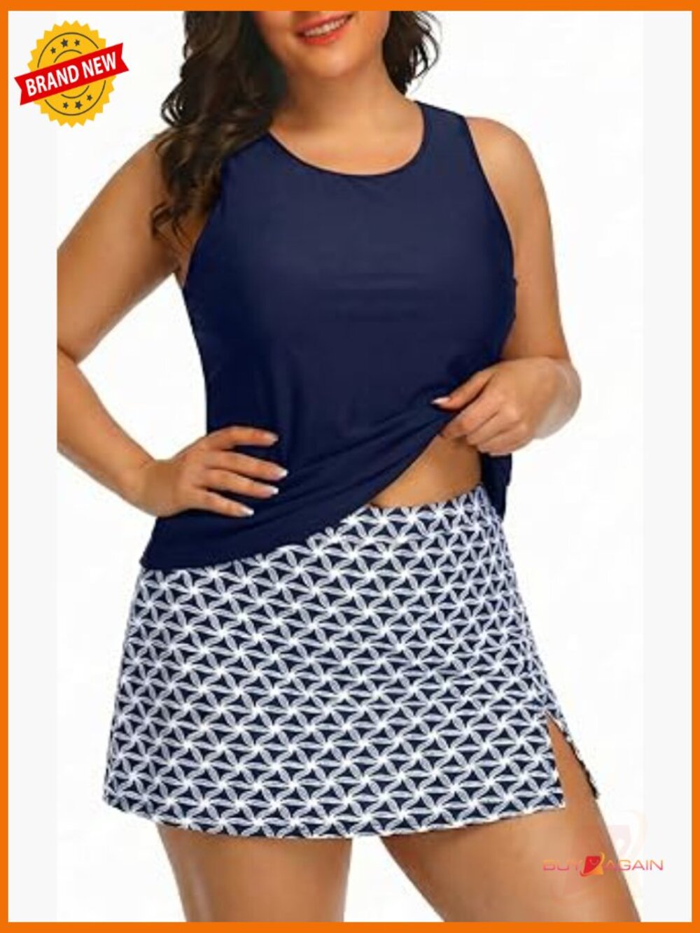 Plus Size Tankini Set with Skirt - High Neck Tummy Control Two Piece Swimsuit
